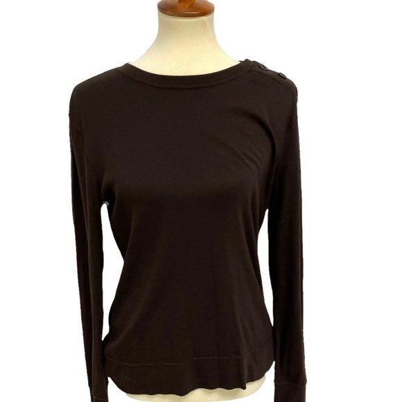 LRL Ralph Lauren Women's Brown Crew Neck Shoulder Button Tee Size M - Picture 5 of 5